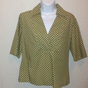 Talbots petites stretch size 8P v-neck 3/4 sleeve business casual, pattern,